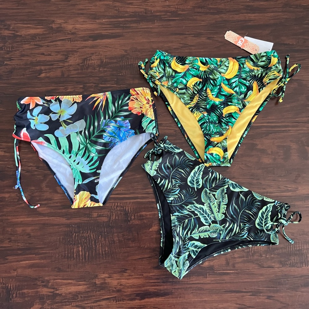 NWT bundle hi rise bikini bottoms banana tropical palm leaf prints